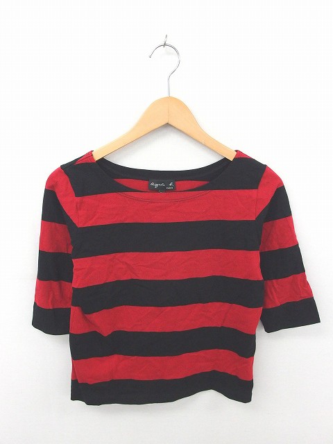 中古 アニエスベー Agnes B カットソー Tシャツ 丸首 ボーダー 綿