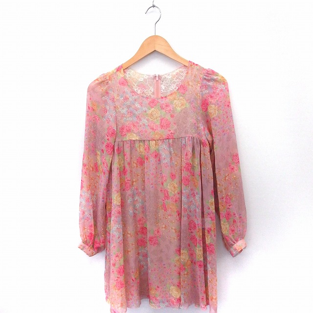 ナイン Nine ワンピース 花柄 ペチコート付き 長袖 ミニ丈 シフォン F ピンク Ft17 レディース Hanumantempledelhi
