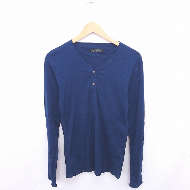 ローズバッドカップルズ Tシャツ カットソー ヘンリーネック 無地 シンプル 綿 コットン 長袖 M 紺 ネイビー