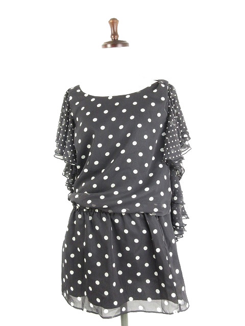 中古 マーキュリーデュオ Mercuryduo ワンピース ミニ 半袖 水色 ドット ブラック F レディース 黒 M1 秋冬新作