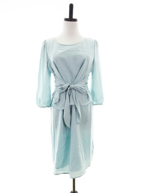 ナチュラルビューティーベーシック Natural Beauty Basic ワンピース ひざ丈 七分袖 無地 M 緑 グ