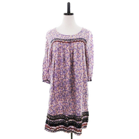 中古 アナザーエディション アローズ 正式的 ワンピース ひざ丈 七分袖 刺繍 花柄 レディース クルーネック 薄手 紫 中古 アナザーエディション アローズ 正式的 ワンピース ひざ丈 七分袖 刺繍 花柄 レディース クルーネック 薄手 紫