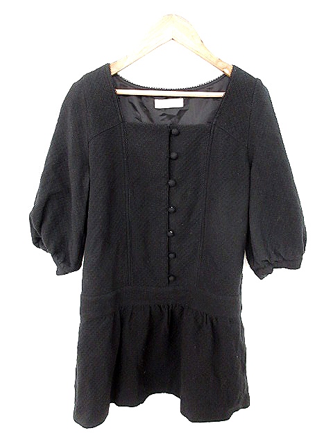 中古 レイビームス Ray Beams ワンピース 七分袖 ミニ レース 黒 ブラック Akk2 レディース