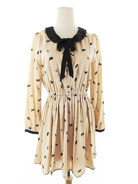 中古 オリーブデオリーブ Olive Des Olive ワンピース ひざ丈 長袖 ラウンドカラー 総柄 リボン ベージュ m5の通販はau Pay マーケット ブランド古着のベクトル 商品ロットナンバー