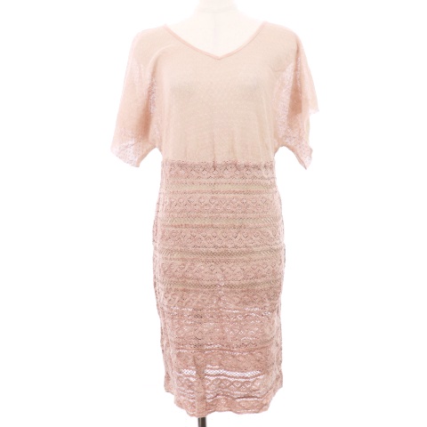 中古 ヴェルニカ Velnica ワンピース ひざ丈 Vネック 半袖 レース ニット シースルー シルク 絹 ピンク レディースの通販はau Wowma ワウマ ブランド古着のベクトル 商品ロットナンバー