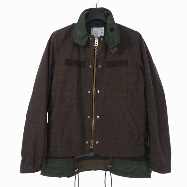 【中古】サカイ sacai 20SS GLENCHECK JACKET グレンチェック レイヤード ジャケット ブルゾン 1 ブラウン 茶