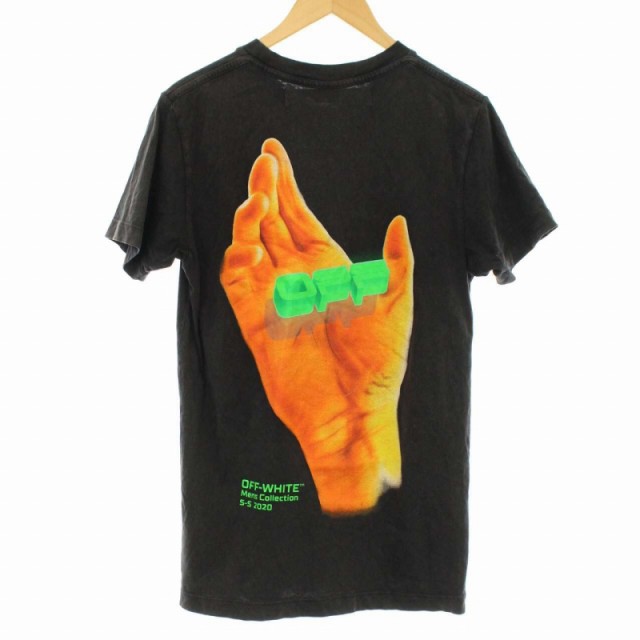 【中古】オフホワイト OFF WHITE 20SS ハンドロゴ Tシャツ カットソー クルーネック 丸首 プリント 半袖 XS 黒 メンズ