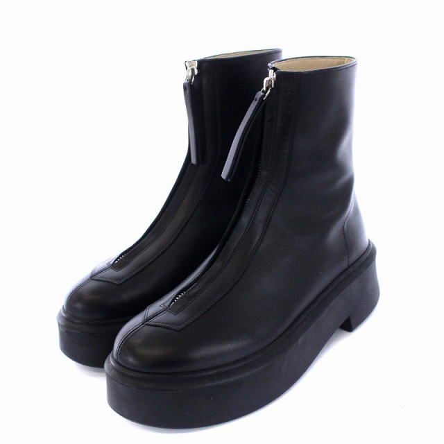 【中古】ザロウ THE ROW Zipped Boot 1 ショートブーツ アンクルブーツ レザー チャンキーヒール 厚底 37 24.0cm 黒