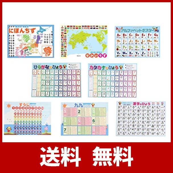 学習ポスター ８種類セット お風呂ポスター 数字 九九 日本地図 世界