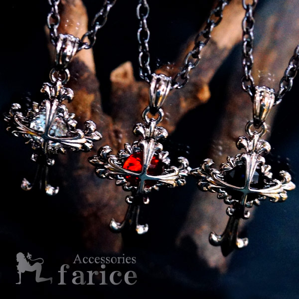 クロスフローリー 3カラーストーン装飾 立体型十字架 メタルブラックカラー メンズ ネックレス レッドorブラックorクリア の通販はau Pay マーケット アクセサリー通販 Farice 商品ロットナンバー