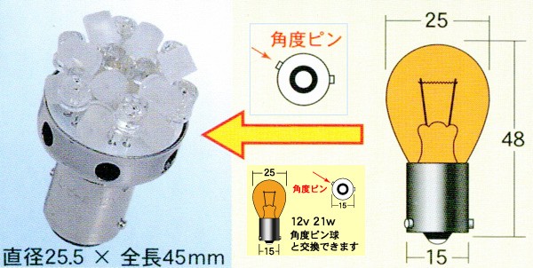 M＆H[エムアンドエイチ マツシマ]:超高輝度 電球型LED L・ビーム OR（オレンジモデル）/L820U  OR（角度ピンタイプ/LED20個使用）の通販はau PAY マーケット - バイクパーツMotoJam｜商品ロットナンバー：193144278