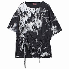 送料無料/[APPAREL]/ディオラート/グランジ柄 アジャスタ変型 五分袖カットソー ブラック x ホワイト (F) ゴスロリ・パンク/Deorart