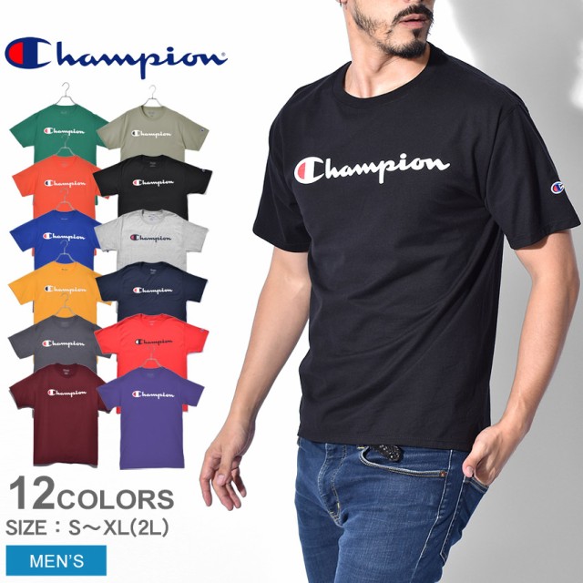 メール便可 チャンピオン 半袖 Tシャツ メンズ チャンピオンロゴ トップス ブランド 黒 Champion Gt2