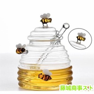 おしゃれハニーポット 蜂蜜 保存容器 ハニー ジャム ディスペンサー 蜂蜜入れ ハチミツ ガラス 蓋付き
