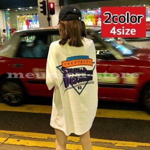 カットソー レディース トップス Tシャツ プルオーバー 半袖 丸襟 ラウンドネック オーバーサイズ ビッグシルエット プリント ロゴ ゆっ