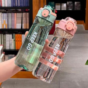 ウォーターボトル 水筒 ブラシ付き 2点セット 1リットル 800ml 水分補給 クリアボトル プラスチック 軽量 目盛り ワンタッチ式 大容量 漏