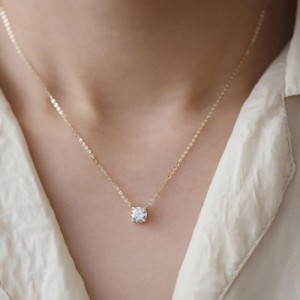 ネックレス レディース 一粒 CZダイヤ 0.8ct 定番 シンプル 重ね付け シルバー925 14kコーティング ゴールド 彼女 妻 嫁 母 女性 誕生日