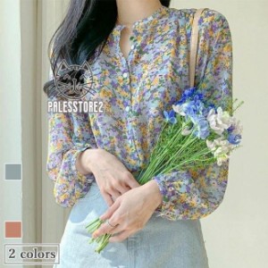 シフォンブラウス 花柄 レディース 長袖ブラウス 春 ブラウス ゆったり シフォン 花柄ブラウス レトロ シャツ 秋 トップス 薄手 お洒落