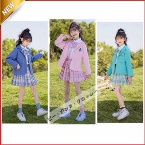 子供服 卒業式 女子 スーツ ジャケット 4点セット 卒服 女の子 チェック柄 プリーツスカート スクール 制服 発表会 七五三 110 140