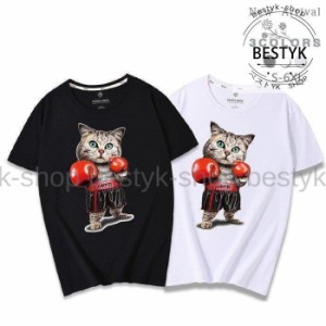 メンズTシャツ猫柄半袖大きいサイズプリント丸首クルーネックスポーツカッコイイ男性用カジュアルおしトップス