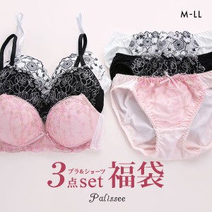 ブラジャー ショーツ 上下セット ショーツ 下着 レディース ノンワイヤー 3点ブラセット 福袋 パリーゼ Palissee おまかせ 刺繍レース M 