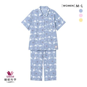 10％OFF【送料無料】 ワコール Wacoal スイミンカガク 睡眠科学 SOU・SOU柄 レディース 高島ちぢみ 5分袖 8分丈パンツ シャツパジャマ 上