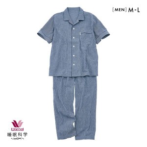 10%OFF【送料無料】 ワコール Wacoal スイミンカガク 睡眠科学 メンズ チェック ルームウェア パジャマ 上下セット 5分袖 ロングパンツ