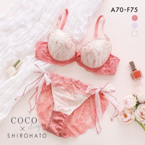 ブラジャー ショーツ セット ココランジェ COCO Linge フラワリーステッチレース サイドリボン 総レース SHIROHATO別注 バックレース