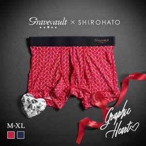 【送料無料】 グレイブボールト Gravevault×SHIROHATO 別注 限定カラー Graphic heart ショートボクサーパンツ メンズ 前とじ M L XL 30