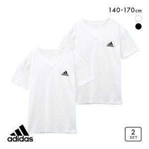 20％OFF メール便(30) アディダス adidas 2P 半袖 Tシャツ 2枚組 Vネック インナー ロゴ キッズ ジュニア 男の子