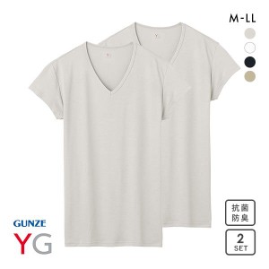 20％OFF【メール便(25)】 グンゼ GUNZE ワイジー YG DRY&COOL 汗取りパッド付き Vネック Tシャツ 2枚組 メンズ インナー 鹿の子編み 袖丈