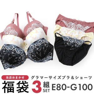 ブラジャー ショーツ セット グラマーサイズ お買得 おまかせ 3組セット EFGカップ