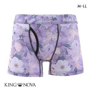 【メール便(10)】 キングノバ KING NOVA ボクサーパンツ メンズ 前あき 花柄 パープル M L LL