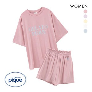 【送料無料】 ジェラートピケ gelato pique レディース 【接触冷感】カラフルレーヨンロゴTシャツ＆ショートパンツセット ジェラピケ ル