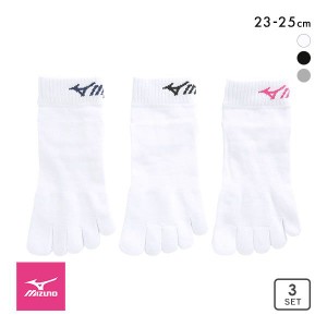 10％OFF ミズノ MIZUNO ソックス スニーカー丈 靴下 3足組 5本指 白 黒 レディース 23-25cm