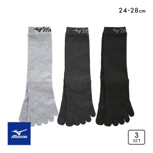 10％OFF ミズノ MIZUNO ソックス 靴下 クルー丈 5本指 3足組 つま先かかと高耐久 メンズ 24-26cm 26-28cm