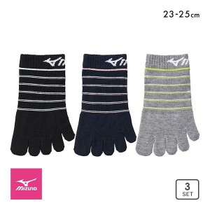 10％OFF ミズノ MIZUNO ソックス スニーカー丈 靴下 3足組 5本指 つま先かかと高耐久 甲メッシュ レディース 23-25cm