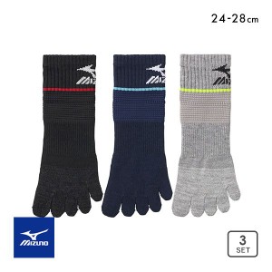 10％OFF ミズノ MIZUNO RUN&WALK ソックス 靴下 ショート丈 5本指 3足組 サポート メンズ スポーツ 24-26cm 26-28cm