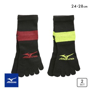 10％OFF【メール便(30)】 ミズノ MIZUNO WORK ソックス 靴下 ショート丈 5本指 2足組 強靭 吸汗速乾 サポート メンズ 24-26cm 26-28cm