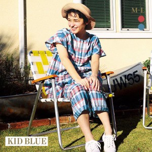 【送料無料】 キッドブルー KID BLUE 24シャーリングチェック 半袖 8分丈 上下セット パジャマ ルームウェア レディース