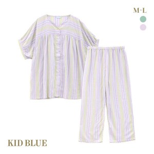 【送料無料】 キッドブルー KID BLUE 24CRサッカーストライプ 半袖 8分丈 上下セット パジャマ ルームウェア レディース