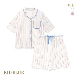 【送料無料】 キッドブルー KID BLUE マルチラインストライプN 半袖 5分袖 ショート丈 上下セット パジャマ ルームウェア レディース 綿1