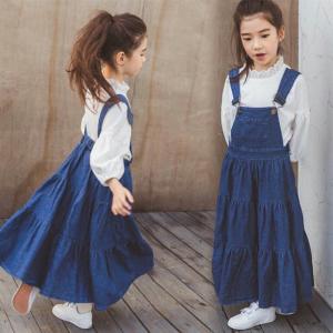 【ポイント10倍！】ワンピース キッズ 子供服 女の子 デニムワンピース サスペンダーワンピース 子供ドレス ジュニア オーバーオール 春 
