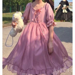 ワンピースレディースロリータワンピー半袖ワンピース２色チュール可愛いセーラー服森ガール系夏日常ワンピース