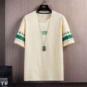 送料無料 Tシャツ 半袖 メンズ 夏服 コットンTシャツ クルーネック ロゴT カットソー ティーシャツ スリム お兄系