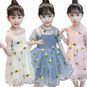 送料無料 ワンピース キッズ 子供服 韓国子供服 ワンピース 半袖 膝丈 夏服 レース ドレス フレアワンピ ベビー ワンピース 姫 可愛い 通