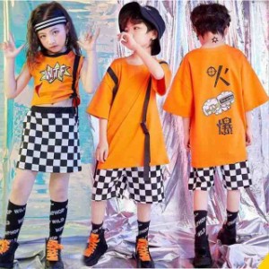 キッズダンス衣装 ヒップホップ  セットアップ チェック Tシャツ チェックパンツ スカート 子供 男の子 女の子 チア ジャズダンス ステー