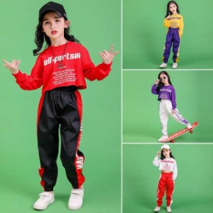 送料無料 キッズ ダンス 衣装 こども ダンス 女の子 ヒップホップ hiphop シャツ ジャズダンス 韓国風 ステージ服 ファション