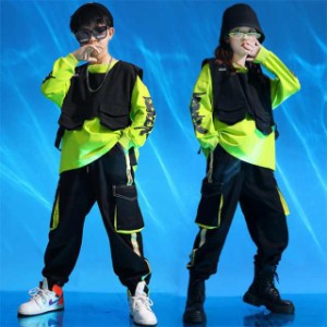 送料無料 ヒップホップ 女の子 男の子 子供服 セットアップ Tシャツ ベスト パンツ ジャズダンス ダンス服 ダンス着 ステージ ストリート