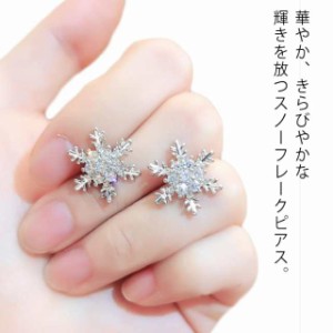 送料無料  雪の結晶 キラキラ ピアス キャッチピアス 小さめ ピアス アクセサリー スタッドピアス ラインストーン 耳飾り シルバーカラー